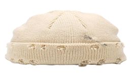 Winter Knit Distressed Docker Beanie With Pin Trawler Beanies Ripped Melon Hat Roll up Edge Skullcap for Men Women2160059