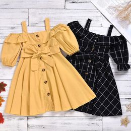 Girl Dresses 2-7Y Summer Dress For Girls Children Suspender Solid Color Princess Vestidos Yellow Black Kids Autumn Spring