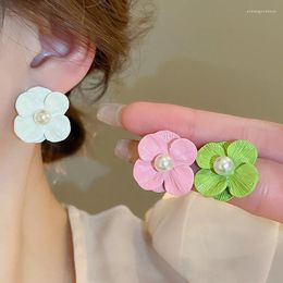 Stud Earrings Sweet Pearl Flower For Women Korean Temperament Fashion Jewelry