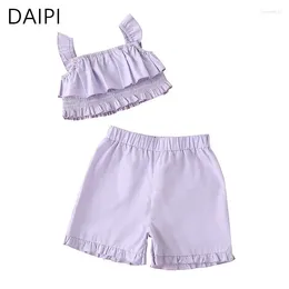 Clothing Sets Kids Clothes Girls 2 Pieces Square Collar Ruffles Boutique Wholesale Fashion Baby Girl Children's 2-7