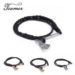 Charm Bracelets Teamer Vintage Silver Colour Pendant Trinket Viking Slavic Amulet Sword Axe Symbol Shield Bracelet Jewelry1417105