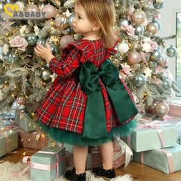 Ma Baby 6M6Y Christmas Dress For Girls Toddler Kid Child Red Plaid Bow Dresses Girl Xmas Party Princess Costumes 240415