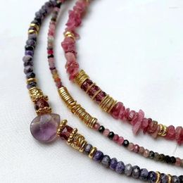 Choker Natural Purple Crushed Stone Necklace For Womens Vintage Pink Agate Water Droplet Pendant Female Personality Fashion Jewelry