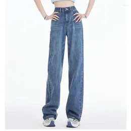 Women's Jeans High Waist Vintage Blue Spring Autumn Street Style Casual Pants Female Straight Tube Denim Trousers
