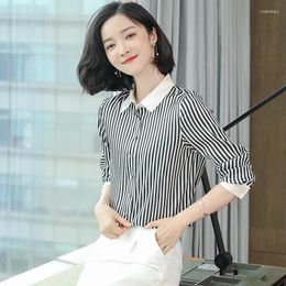 Women's Blouses Tops Silk Floral Office Formal Casual Dress Shirts Plus Large Size Spring Summer Sexy Haut Femme Striped