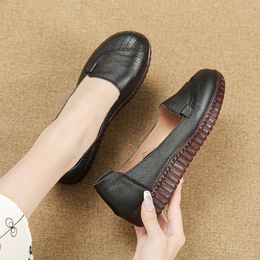 Casual Shoes 2024 Autumn Flat Woman Genuine Leather Shoe Top Layer Cattle Heels National Trend Shallow Mouth Women Single