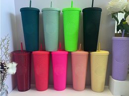 Mermaid Goddess 24oz/710ml Plastic Studded Mugs Tumbler Reusable Clear Drinking Flat Bottom Pillar Shape Lid Straw Cups mug Drinkware