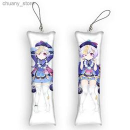 Keychains Lanyards Genshin Impact Qiqi Dakimakura Keychain Mini Anime Full Body Key Chain Phone Pendant Cosplay Anime Keychain Y240417