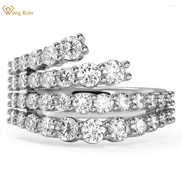 Cluster Rings Wong Rain 925 Sterling Silver Sparkling 3MM Round Cut Lab Sapphire Gemstone Row Ring For Women Wedding Party Fine Jewellery