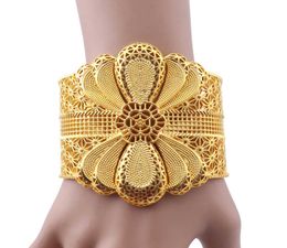 Luxury Indian Big Wide Bangle 24k Gold Colour Flower Bangles For Women African Dubai Arab Wedding Jewellery Gifts1284722