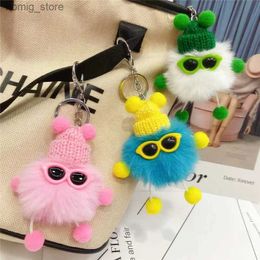 Plush Keychains New Plush Small Coal Ball Keychain Cute Plush Doll Pendant Accessory Colourful Mink Fur Pendant Creative Bag Car Keyring Ornamrnt Y240415