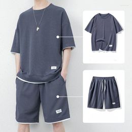 Men's Tracksuits 2024 Summer Models Round Neck Loose Fitting Short T-Shirt Pair With Men Sports Leisure Shorts Handsome Set