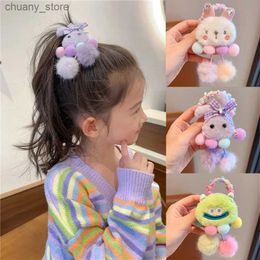 Hair Rubber Bands Cute cartoon bunny hair rubber band childrens girls winter plush elastic hair tie scrunchies womens headwear hair accessories gift Y240417