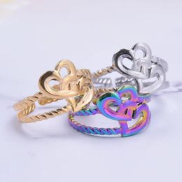 Cluster Rings 5pcs/Lot Douple Love Heart Stainless Steel Charms Gold/Silver Color Anti Stress Knuckle Tail Jewelry For Wedding