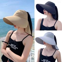 Wide Brim Hats Women's Summer Hat For The Sun UV Neck Protection Solar Beach Bucket Foldable Travel C1O2