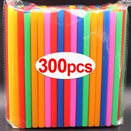 Disposable Cups Straws 300/100pcs Colourful Plastic Drinking Straw For Milk Tea Juice Cocktail Wedding Birthday Party Decor Supplies