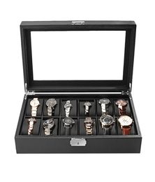 Carbon Fibre HighGrade 12 Slots Display Design Jewellery Display Watch Box Storage Black Watch Holder Case6773119