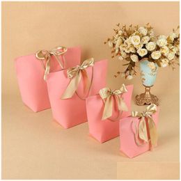 Packing Bags Wholesale 5 Colors Paper Gift Bag Boutique Clothes Packaging Cardboard Package Shop For Present Wrap With Handle Drop Del Dhyzo