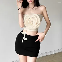 Women's Tanks Gtpdpllt 3d Floral Applique Tube Crop Top Coquette Accessories Strapless Tank Y2k Sexy Clothes Women Summer 2024 Corset