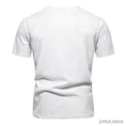 Men's T-Shirts Summer Waffle Short Sleeve T Shirt Mens Small V Neck Design Solid Color T-shirts Causal Pocket Top Tees