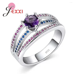 Cluster Rings Fashion Hollow Ring 3 Row Wide Crystal Bague 925 Sterling Silver Needle Jewellery With Full Round CZ Zircon Women Gift