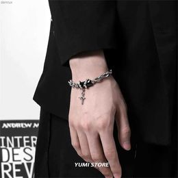 Bangle 2024 Retro Black Zircon Star Bracelet For Women Men Trend Titanium Steel Punk Nk Chain Unisex Jewellery New Couple AccessoriesL240417