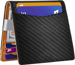 Fashion minimalist men wallet bifold genuine leather carbon fiber cash money clip purse wallet RFID blocking po card holder org1135667433