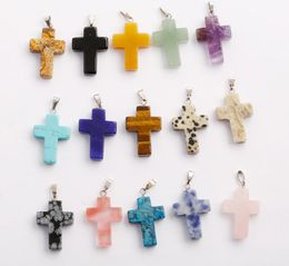 Whole 50pcslot Charms High quality Cross Pendant Natural Crystal Stone Pendants for Jewelry making Earring Necklace ship7416621