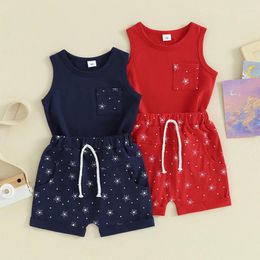 Clothing Sets Summer Born Baby Boys 4th Of July Outfit Star Print Tank Tops With Elastic Waist Shorts Toddler Independence Day Clothes Set