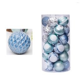 Party Decoration 30 Pcs Xmas Tree Decorations Blue Painted 6cm/2.36inch Plastic Hanging Ball 5 Style Shatterproof For Holiday Wedding