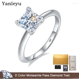 Cluster Rings Yanleyu Certified 1.2ct D Colour Princess Cut Moissanite Engagement Ring For Women Solid 18K White Gold Fine Jewellery Wedding