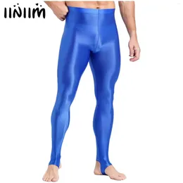 Men's Pants Mens Glossy Stirrup Tights Leggings High Waist Elastic Gym Workout Tummy Control Sports Compression