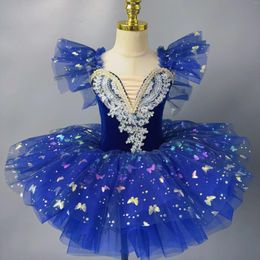 Stage Wear Professional Ballet Dance Dress For Girls Blue Sequined Ballerina Children Little Swan Lake Costume Tutu Outfit