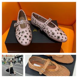 2024 With Box Dress Shoes Designer Sandal ballet slipper slider flat dancing Women round toe Rhinestone Boat formal Luxury leathers riveted buckle size GAI 35-40