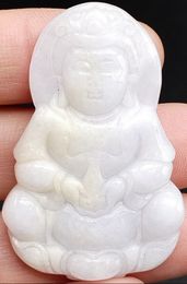 Certified 100% Natural Type A Jade Jadeite Carved Guanyin Kwan Yin God Pendant