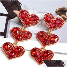 Dangle Chandelier Statement Long Metal Heart Colorf Crystal Drop Earrings High-Quality Fashion Jewellery Accessories For Women Delivery Dh9Re