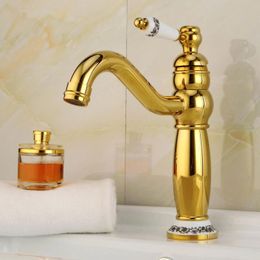 Bathroom Sink Faucets Classical LAMP Shaped Ceramic Handle Rushed Golden Basin Faucet Top Quality Brass Home Cabinet Wholesale No.114