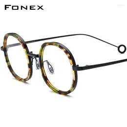 Sunglasses Frames FONEX Acetate Titanium Glasses Men 2024 Women Grace Retro Square Optical Eyeglasses Myopia Eyewear B-08P