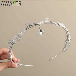 Headbands AWAYTR Luxury Diamond Pendant Headbands Alloy Olive Wreath Headband Rhinestone Hair Accessories For Women Trends Y240417