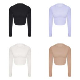 Sleeve Long Tee Yoga Tops Side Seam Split Sweatshirt Soft Against Skin Slim Fit Shirts Casual Jogging Top With Removable Cups L220