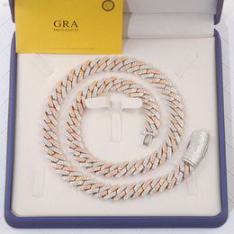 Gra Certificate 14mm Wide Sterling Silver Chain with Moissanite Cuban Link for Bracelet/necklace