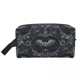 Storage Bags Travel Halloween Witch Bats Toiletry Bag Cute Gothic Lace Cosmetic Makeup Organizer Women Beauty Dopp Kit Box