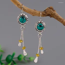 Dangle Earrings Old Metal Turquoise Vintage Tribe Hollow Round Irregular Drop Women's Jewelry