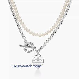 Simple Luxury Tiffenny Brand Pendant Necklace T Family 925 Silver Pearl OT Buckle CNC Double Layer Fashion Tijia New