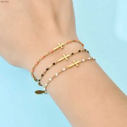 Bangle ZMZY Boho Thin Style Fashion Chain Jesus Christian Stainless Steel Bracelet Women Gold Color Charm Cross Bracelet Girls JewelryL240417