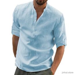 Men's T-Shirts New Mens Casual Blouse Cotton Linen Shirt Loose Tops Long Sleeve Tee Shirt Spring Autumn Casual Handsome Men Shirts