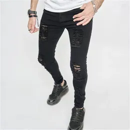 Men's Jeans Men Holes Skinny Stretch Pants Hiphop Streetwear Male Stylish Ripped Distressed Casual Slim Denim Trousers