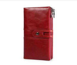 Wallets RFID Oil Wax Cow Leather Wallet Genuine Purse Woman039s Man039s Fashion Style Long Size High Quality Black Red Cof8710496