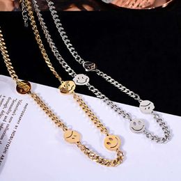 Necklace tide titanium steel hip hop smiling face round brand personality thick chain net red minority clavicle chain student Jewellery