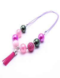 Cute Kids Adjustable Rope Necklace With Tassel Pendant Girl Children Bubblegum Chunky Beads Necklace Jewelry7633022